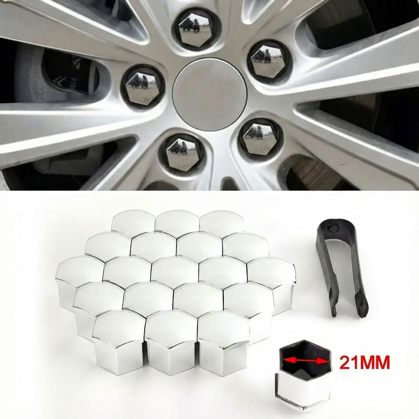 Tesla Model S/3/X/Y Wheel Caps And Lug Nut Covers Kit Exterior TALSEM Silver Chrome (only for 2021-2023 Model Y) 