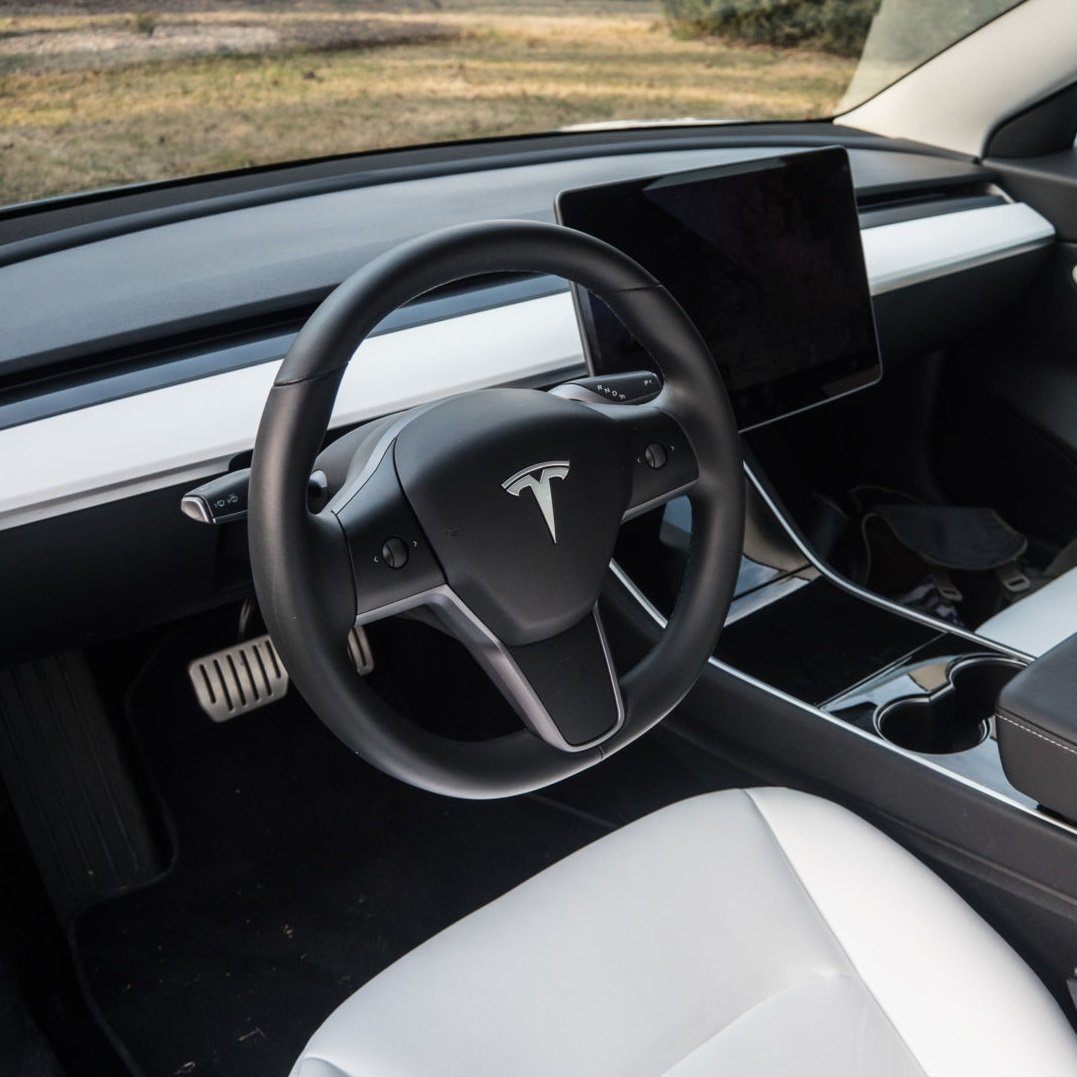 Dash Cap Pearl White installed in a Tesla Model 3 Interior TALSEM